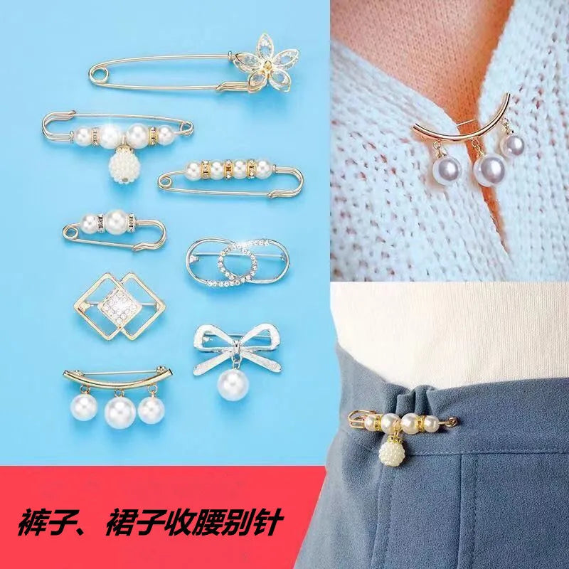 2/20pcs Clothing Brooch Pearl Waist Adjustment for Women Pearl Lapel Pin Sweater Dress Brooch Pins Badge Buckle DIY Accessories