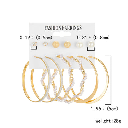 3-9 Pairs Heart Butterfly Drop Earrings Set Big Circle Piercings Earrings Jewelry for Women Imitation Pearl Hoop Cute Ear Buckle