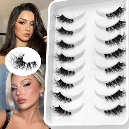 VELTRINAY False Eyelashes Half Lashes Cat Eye Natural Look Wispy Faux Mink Clear Eyelash Band Natural Lashes Makeup