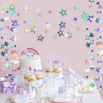 3.7M 12.1ft Paper Silver Star Garland Room Hanging Decoration Birthday Party Decoration BannerAdult Graduation New Year Decor