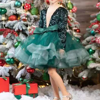 Children's Catwalk Dress Princess Dress New Fluffy Yarn Foreign Style Little Host Piano Performance Sequined Children's Dress