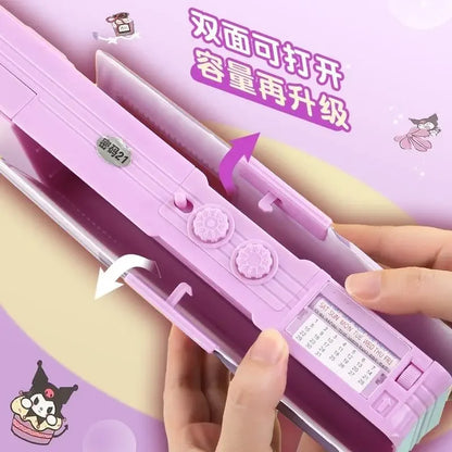 Cartoon kuromi My melody Cinnamoroll password lock multifunctional stationery box kawaii pencil case school supplies wholesale
