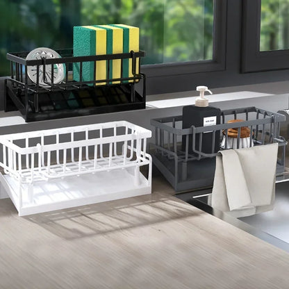 Drill-Free Sink Organizer Multi-Use Sponge Soap Holder Draining Rack for Kitchen Countertop Storage Waterproof Shelf 1PC