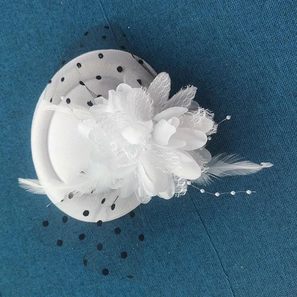 Flower Faux Woolen Fascinator Hat Elegant Artificial Feather Mesh Cocktail Headwear Wedding Bridal Cocktail Headwear Fasciantor
