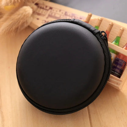 Headphone Storage Bag Diameter 8CM Round Headphone Organizer Storage Box with Partition Coin USB Flash Drive Cable Storage Case