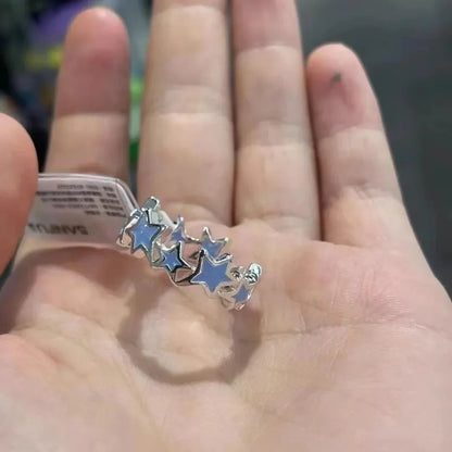 Y2k Irregular Pink Stars Rings Sweet Girls Cute Opening Adjustable Ring Korean Enamel Blue Star Paired Rings Aesthetics Jewelry