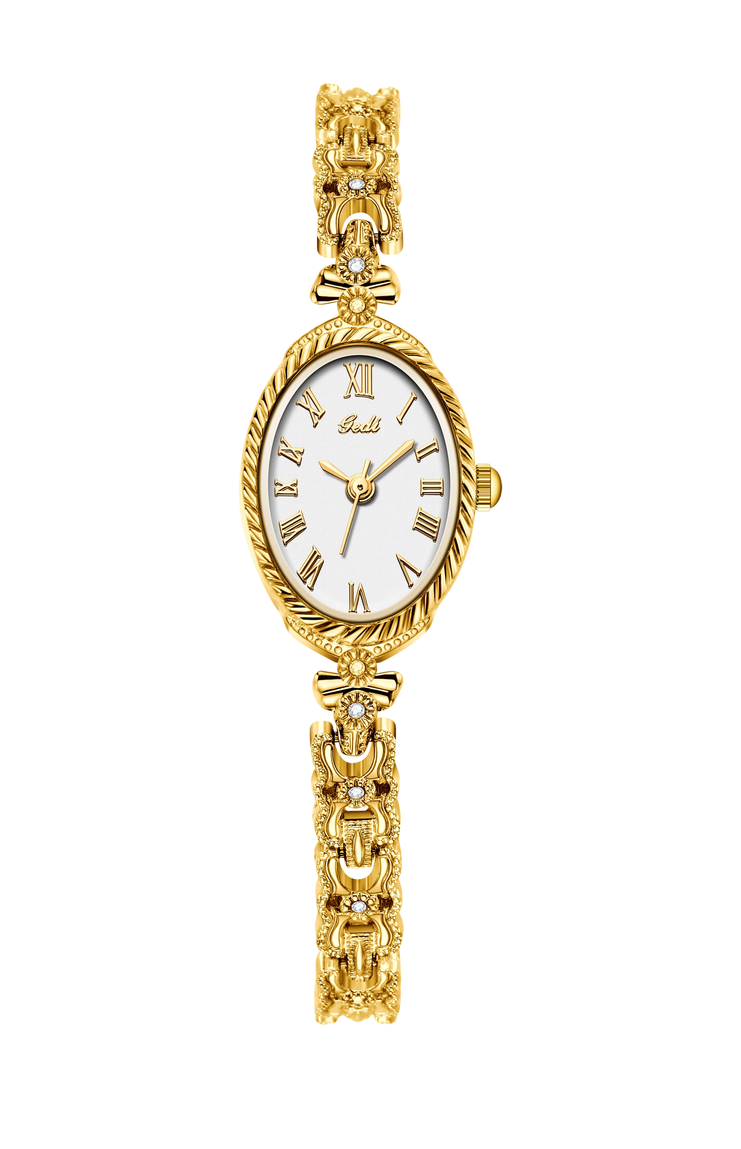 2025 NEW Vintage Silver Women's Watches GEDI Roman Numeral Display Oval Dial Woman's Quartz Wristwatch Clock Gift Accessories