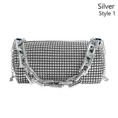 All Diamond Design Shoulder Bag Personalized Color Sparkling Bucket Bag Thick Chain Wedding Accessory Underarm Bag