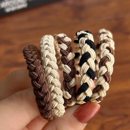 5PSC Simple Braided Hair Tie Nylon Highly Elastic Hairband Durable Coffee Rubber Band Women Girl