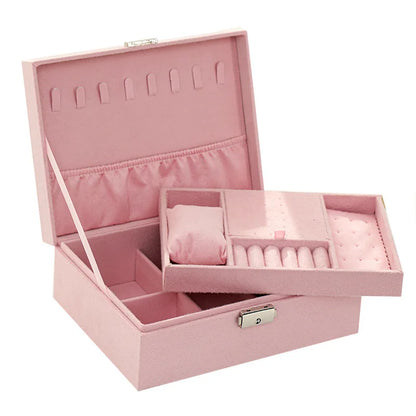 New vintage style velvet jewelry box double lock storage box necklace watch ear jewelry box large capacity