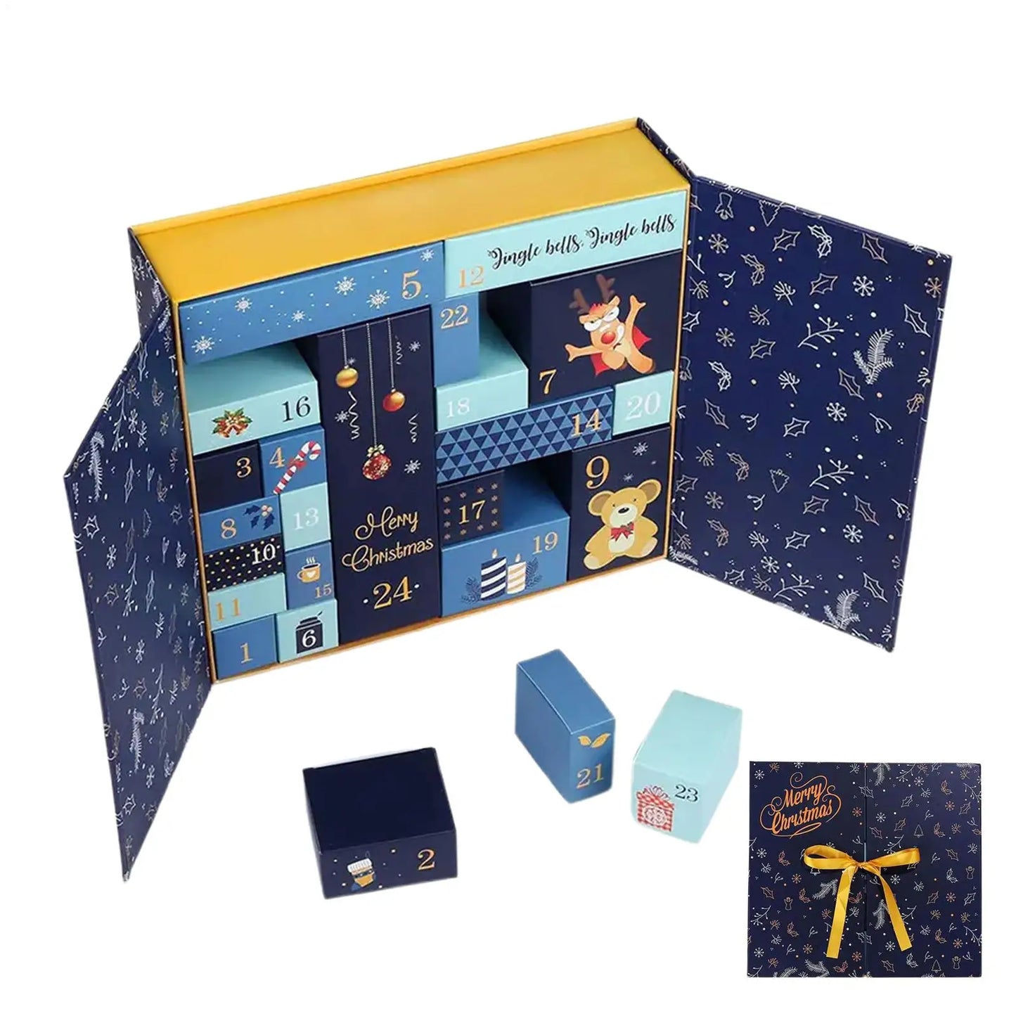 24 Days Refillable Calendar Christmas Boxes Empty Countdown Calendar Foldable New Year Holiday Box For Candy Window Fireplace