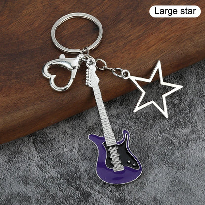 1Piece Y2K Guitar Cat Key Chain For Men Women Pentagram Bow Pendant Fashion Rock Punk Bag Accessories Gift