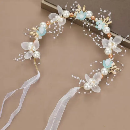 Elegant Girls Headband Lmitated Pearl Hair Headdress Baby Girls Flower Wreath Bride Garland Head Hoop Wedding Headbands Hair