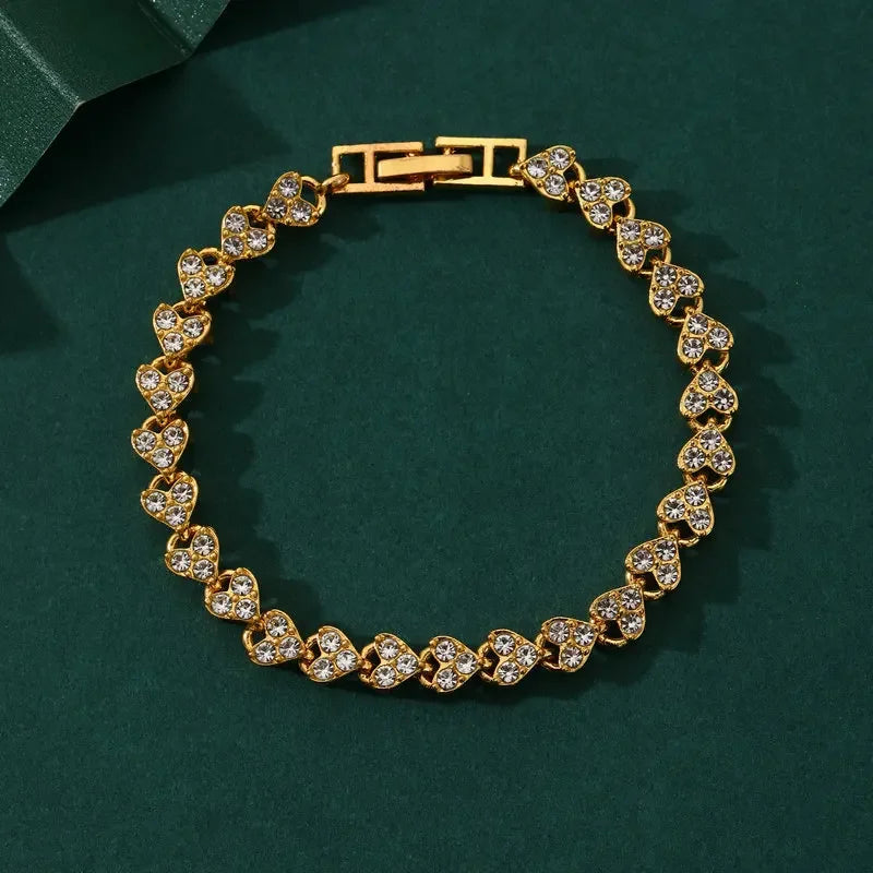 Charm Delicated Crystal Heart Tennis Bracelet for Women Rhinestone Paved Handmade Bracelet Wedding Anniversary Gift Jewelry