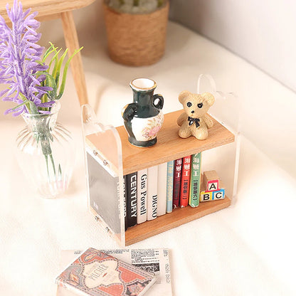1:12 Dollhouse Miniature Wooden Showcase Desktop Storage Rack Bookshelf Display Shelf Mini Furniture Model DIY Dollhouse Decor