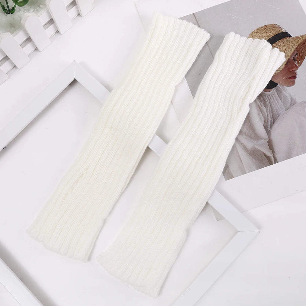 Women Long Fingerless Gloves Soft Female Glove Lolita Kawaii Mitten Winter Warmer Knitted Arm Sleeve Girls Punk Gothic Gloves