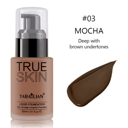 Full Coverage Foundation Deep Brown 30ml Water Based Liquid Makeup Sweatproof Transfer Resistant For A Complexion