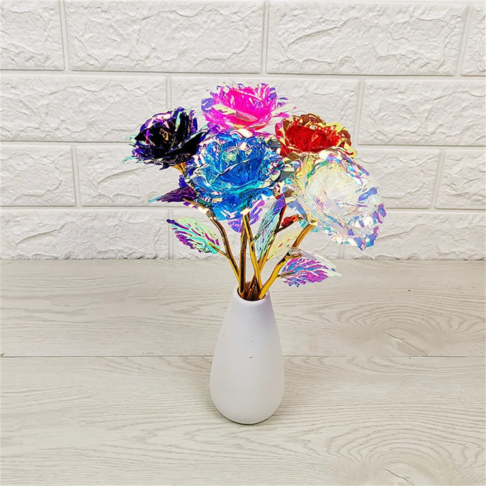 24k Eternal Rose Artificial Flowers Foil Plated Gold Rose Wedding Valentine'S Day Decoration Mother'S Day Gifts Fake Flower