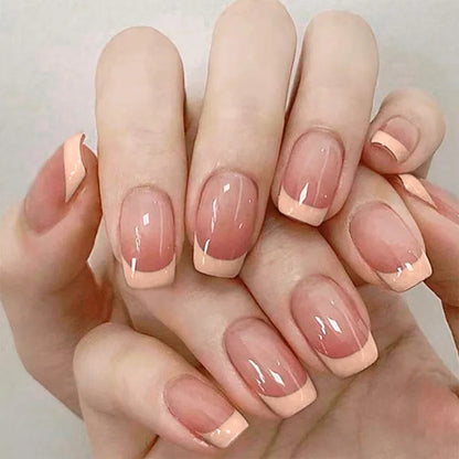 24Pcs Press on Fake Nails Short Medium French Acrylic Full Cover False Nail With Glue Kit Mini File Manicure for Women and Girls