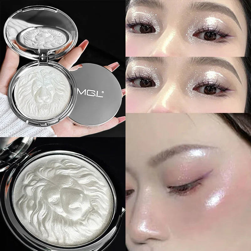 Three-Color Lion Facial Contour Highlighter Powder Makeup Palette Pearl White Shimmer Atmosphere Potato Puree Highlighter Plate