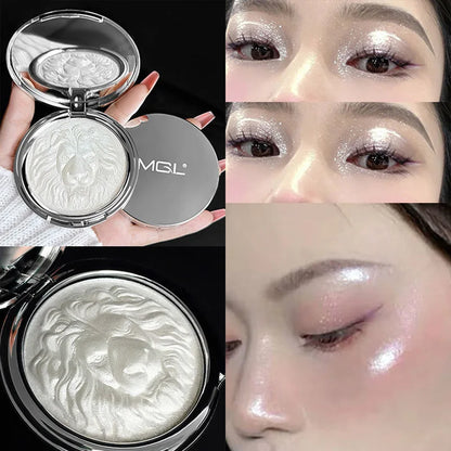 Three-Color Lion Facial Contour Highlighter Powder Makeup Palette Pearl White Shimmer Atmosphere Potato Puree Highlighter Plate