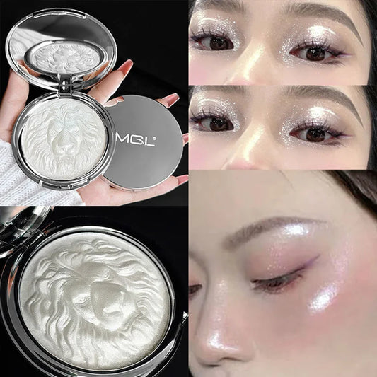 Three-Color Lion Facial Contour Highlighter Powder Makeup Palette Pearl White Shimmer Atmosphere Potato Puree Highlighter Plate