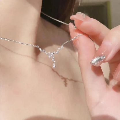 Shiny Zircon Star Necklace for Women Fairy Crystal Pendant Necklace Delicate Collar Chain Anniversary Jewelry Gift Accessories