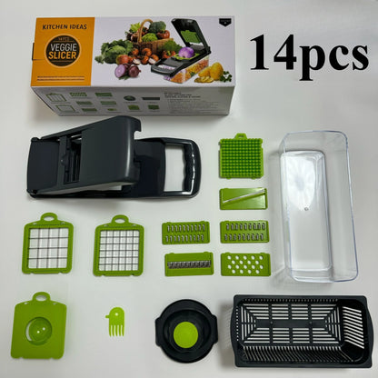 Vegetable Chopper Dicer Set Effortless Onion Tomato Cutter Lemon Squeezer 13 Blades BPA-Free Container Grey Kitchen Essential