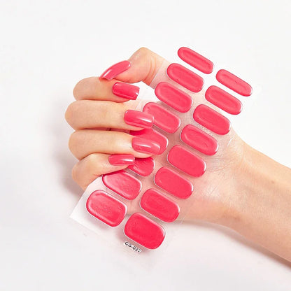 16Tips Nude Semi-Cured Gel Nail Wraps Sticker Long-Lasting UV LED Lamp French Nail Decal Full Cover Waterproof Semi-Cured Sticke