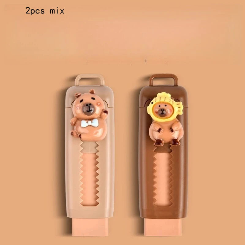Kawai Stationery Capibara Eraser for Primary School Students Special Chip Free Clean Correction Push Pull Office School Supplies