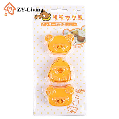3Pcs/Set Cute Bear Sandwich Mold Bread Cake Biscuit Embossing Device Crust Cookie Cutter Baking Pastry Tools