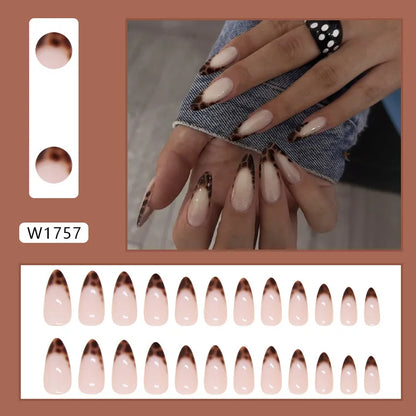 Caramel Flower 24 Pcs Press on Nails Pink Gradient Fake Nails Glossy Artificial Finger Manicure Reusable False Nails for Women