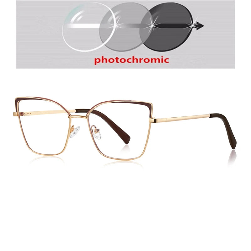 0 -0.5 -0.75 To -6.0 Pink Gold Frame Cat Eye Minus Myopia Glasses Women 1.56 Aspheric Anti Blue Light Prescription Spectacles