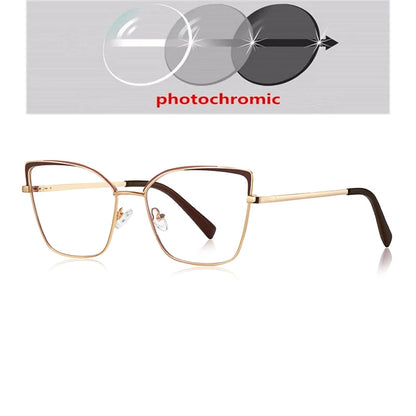 0 -0.5 -0.75 To -6.0 Pink Gold Frame Cat Eye Minus Myopia Glasses Women 1.56 Aspheric Anti Blue Light Prescription Spectacles