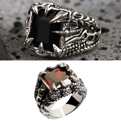 1Pc Gothic Blue and Red Crystal Evil Demon Dragon Claw Ring for Men Gram Biker Punk Rock Hip Hop Cool Jewelry Accessories кольца