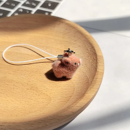 Cute Plush 3D Cat Keychain Creative Flocking Animal Pendant Bag Phone Lanyard Hanging Keycord Charm Keychain DIY Accessories