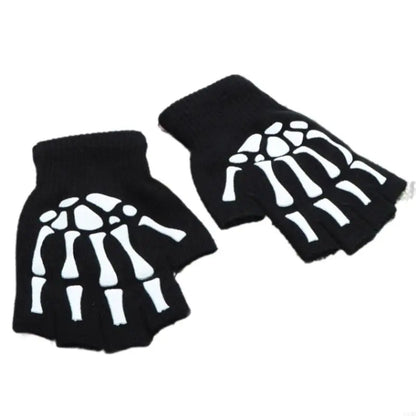 Warm Thermal Gloves Thick Stylish Mitten Gloves Half Finger Halloween Handwear Stylish Skeleton Gloves for Girl Women