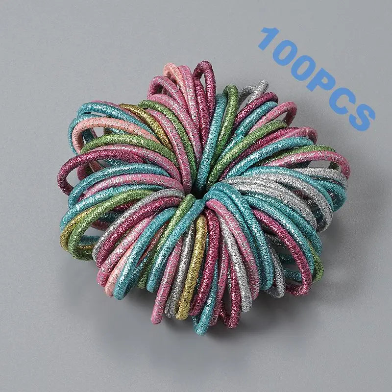 100pcs New Cute Girl Hair Bands Candy Color Elastic Rubber Band Hair Band Child Baby Headband Scrunchie Hair Tie Accessories