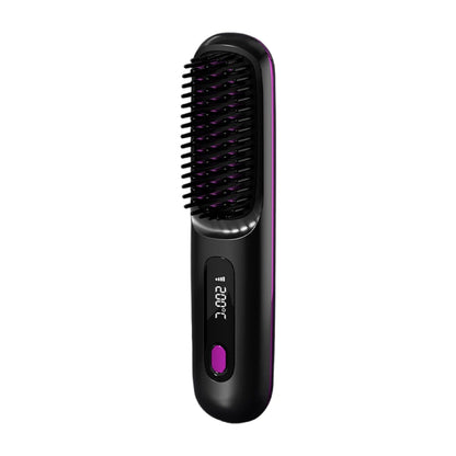 Portable Straightener Brush Cordless Hair Straightener Brush 3Setting Temperature Rechargeable Ceramic Hot Comb Brush for Travel