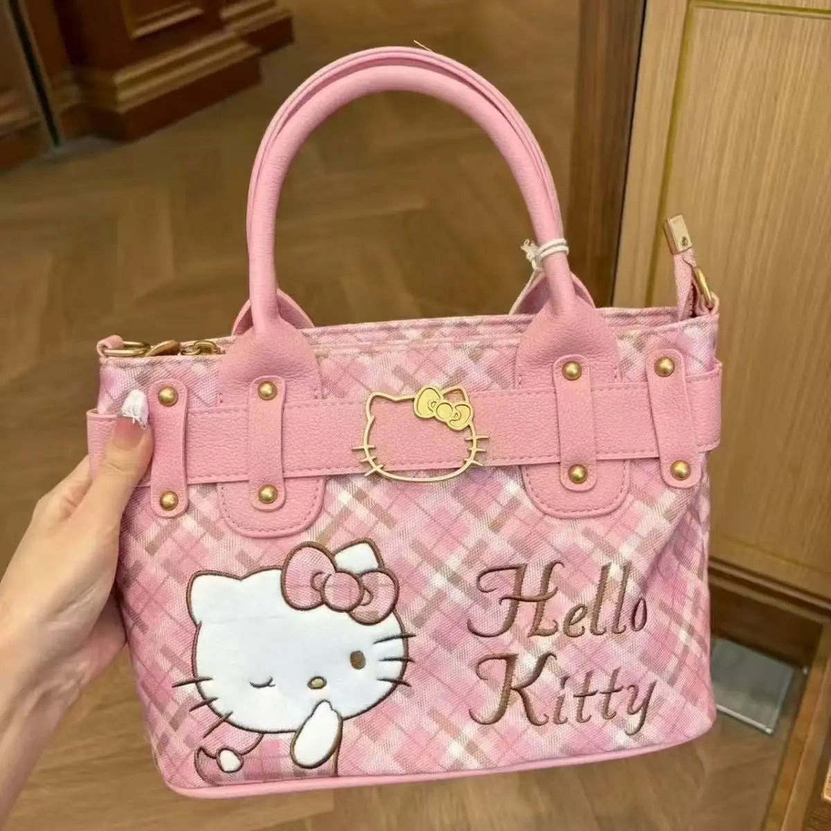 Hello Kitty Square Bag, Cute Cartoon Design, Large Capacity, Handheld and Cross-body Bag