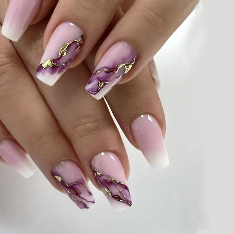 24Pcs Press on Fake Nails Short Medium French Acrylic Full Cover False Nail With Glue Kit Mini File Manicure for Women and Girls