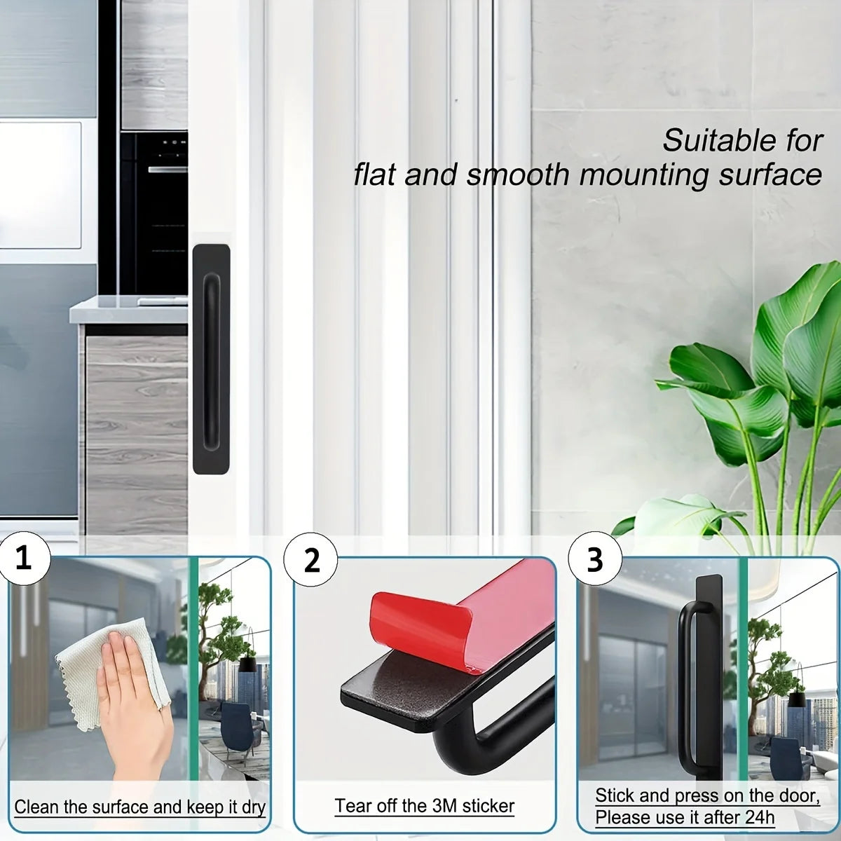 Self-Stick Adhesive Cabinet Handles Stainless Steel No-Drilling Easy Installation for Cabinet Door Window Drawer  Refrigerator