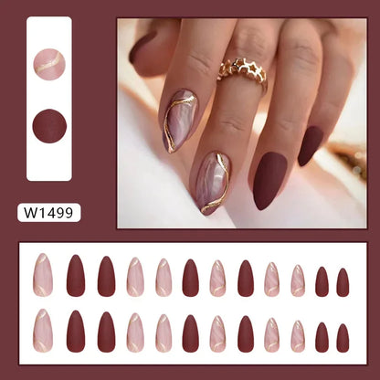 Fresh Green Tea 24 Pcs Fake Nail with Jelly sticker Press on False Nails Wearable Round Head Oval Full Cover Nail Tips