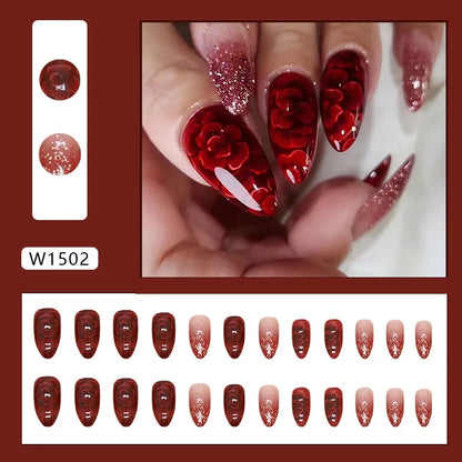 Fresh Green Tea 24 Pcs Fake Nail with Jelly sticker Press on False Nails Wearable Round Head Oval Full Cover Nail Tips