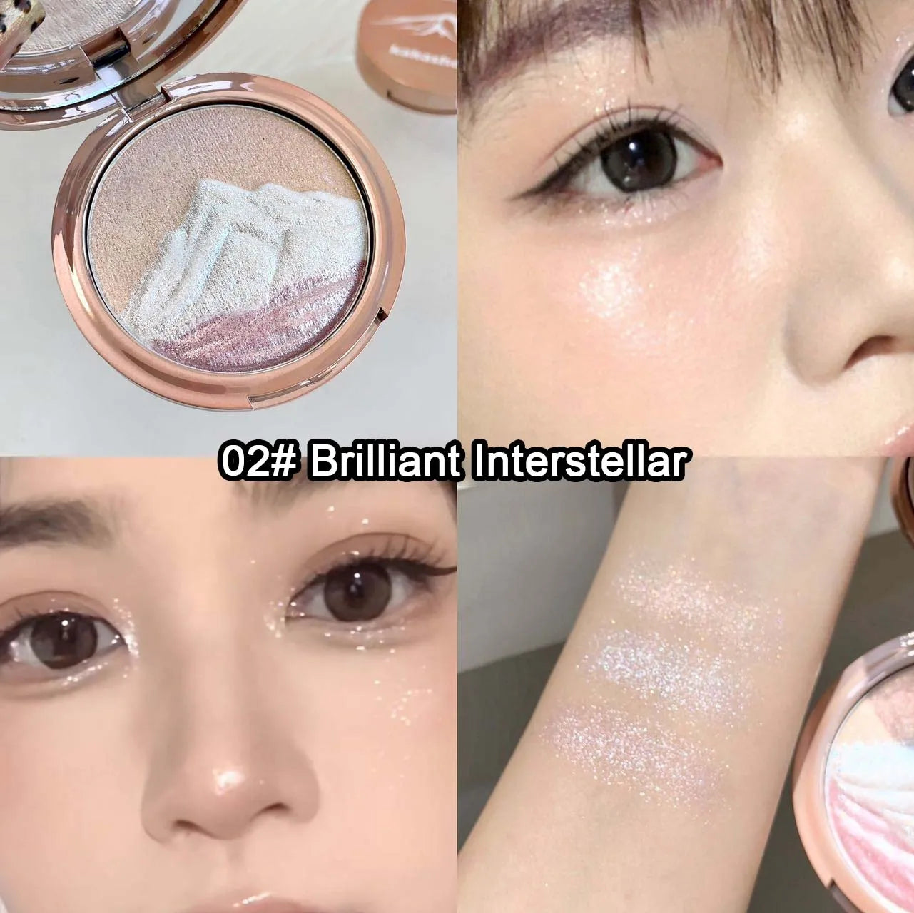 Kakashow 3 colors Sparkling highlighter Pearlescent Smooth Delicate High-Gloss Pressed Powder for Facial Brightening