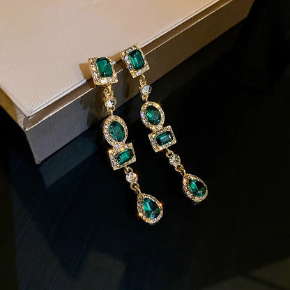 2023 New Fashion Trend Unique Design Delicate Elegant Green Zircon Tassel Earrings Women High Jewelry Wedding Party Gifts