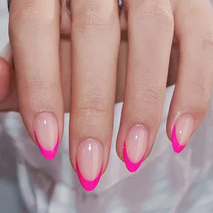 24Pcs Press on Fake Nails Short Medium French Acrylic Full Cover False Nail With Glue Kit Mini File Manicure for Women and Girls