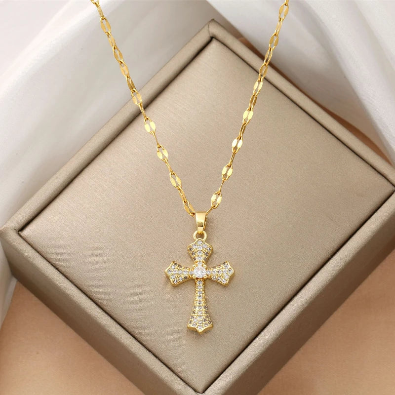 New Cross Clavicle Chain Retro Necklace Gift Jewelry Fashion Simple Pendant Holiday Decoration Clothing Accessories