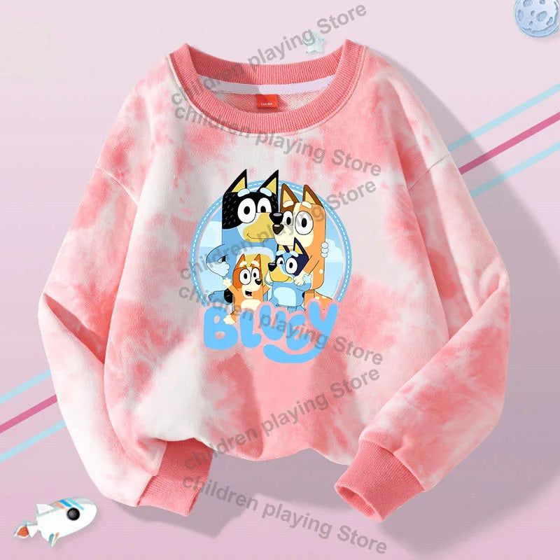 Blueyi Series Kid Pullover Sweatshirts Trendy Long Sleeves Top Bingo Autumn Winter Cartoon Child Clothes Birthday Christmas Gift