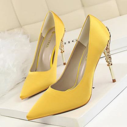 9219-2 Style Women Fashion Shoes Pure Color Leather High Heels Low Heels Medium Capsule Korean Style Spring Autumn
